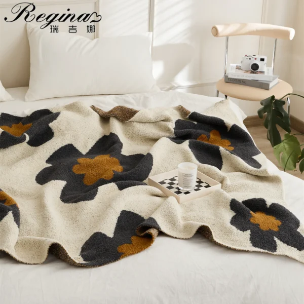 REGINA Brand Super Soft Cozy Floral Blanket Downy Hairy Fluufy Microfiber Knitted Throw Blanket For Bed 1 Indulge in ultimate coziness with our Super Soft Floral Microfiber Knitted Throw Blanket. Perfect for bed, sofa, or travel.