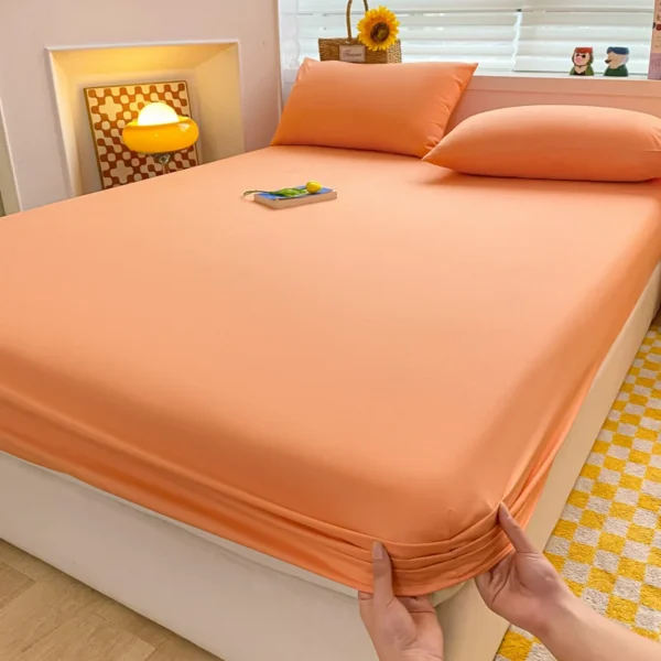 Soft Cotton Fitted Bed Sheet with Elastic Band Solid Color Mattress Cover for Single Double King 3 Enhance your experience with our Elastic Band Fitted Bed Sheet. Crafted from premium cotton, it offers luxurious comfort and a perfect fit for every bed size.