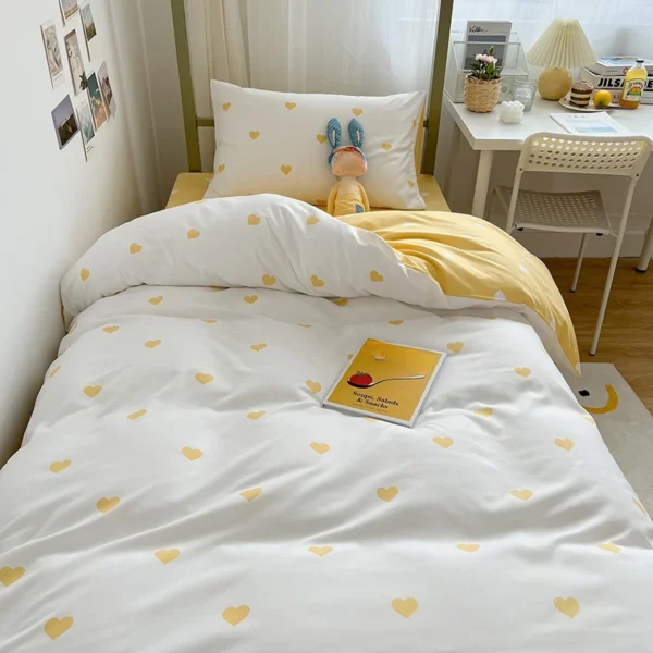 Student Dormitory Three Piece Set Love Printed Quilt Cover Household Bed Sheet Set Skin Friendly Soft 3 Enhance your student dorm with this charming three-piece bedding set. Featuring a love-printed quilt cover and soft bed sheets, it's designed for comfort and style.