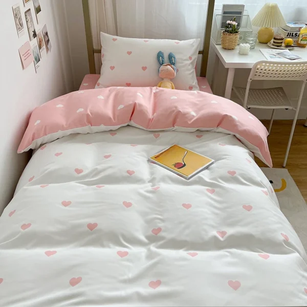 Student Dormitory Three Piece Set Love Printed Quilt Cover Household Bed Sheet Set Skin Friendly Soft Enhance your student dorm with this charming three-piece bedding set. Featuring a love-printed quilt cover and soft bed sheets, it's designed for comfort and style.