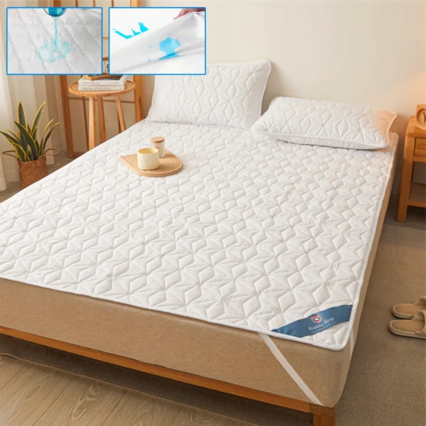 Waterproof Mattress Protector Breathable Noiseless Mattress Cover Pad with 4 Elastic Corner Straps Fits up to 5 Protect your mattress with our Breathable Noiseless Waterproof Mattress Topper. Featuring 4 elastic corner straps, this pad fits mattresses up to 40 cm deep, providing reliable protection without compromising breathability or noise levels.