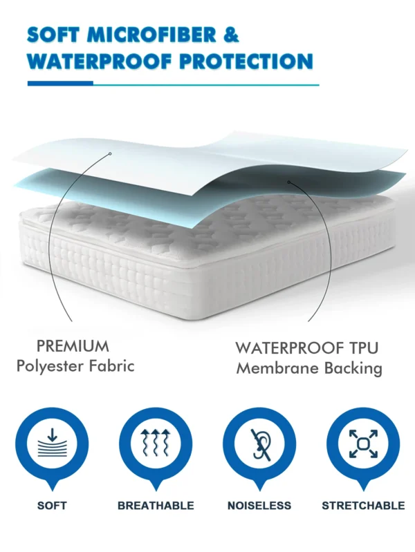 Waterproof Mattress Protector Soft Washable Breathable Fitted Sheet Mattress Pad Cover for Home Full Queen King 4 Protect your mattress with our Soft Waterproof Mattress Protector. This breathable fitted sheet-style cover is washable and available in sizes suitable for full, queen, and king beds, ensuring reliable protection and comfort for your home.