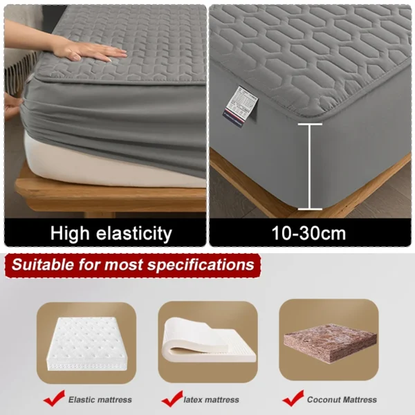 Waterproof Thicken Mattress Pad Protector Skin Friendly Durable Fitted Sheet Bed Cover Latex Mat Cover 150x200 2 Protect your mattress with our Waterproof Thicken Mattress Topper. This skin-friendly and durable fitted sheet-style cover features a latex mat cover design, available in sizes 150x200, 180x200, and 160x200.