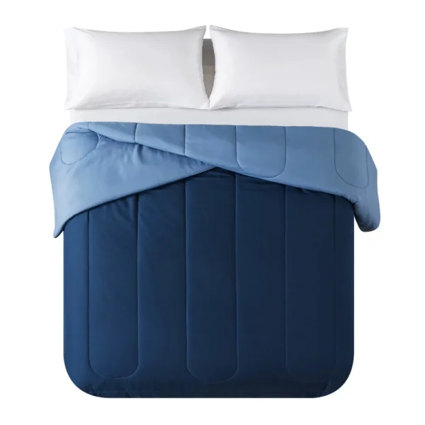 Reversible Microfiber Comforter Navy Twin Twin XL Adult Unisex 4 Experience versatility with our Reversible Microfiber Comforter in Navy. Perfect for adults of any gender, this twin/twin XL comforter offers both style and functionality. Elevate your sleep space effortlessly.